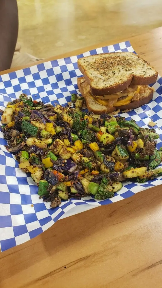 Pineapple Express Burger with Stir Fried Vegetables